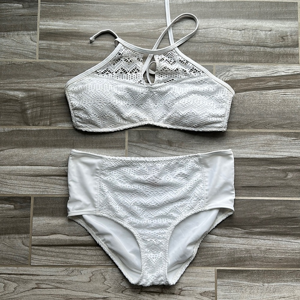 White High Waisted Bathing Suit